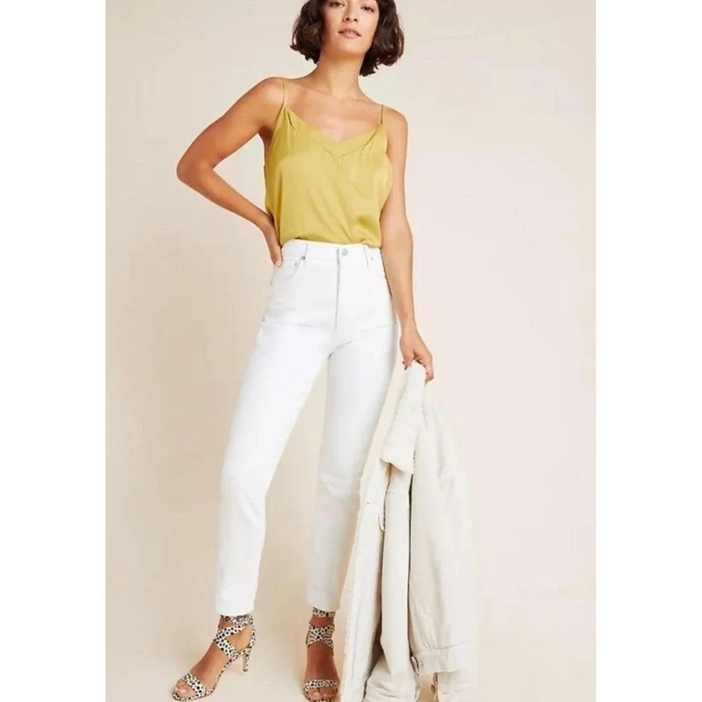 Agolde Nico High Rise Slim Jeans White Raw Hem Button Fly 28 Ankle Coastal Chic